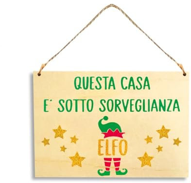 Targhetta in Legno Decorativa di Natale con Elfo, 15 x 10 cm, cartello per Elf on the shelf
