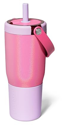 BrüMate Resa 25oz 100% Leakproof Travel Tumbler w/Handle & Straw | Flexible SoftSip Straw | Silicone Sleeve for Durability | Stainless Steel | Cup Holder & Travel Friendly Water Bottle (Cotton Candy)