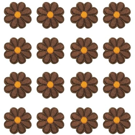QUARKZMAN 24 Stück Blume Patches zum Aufbügeln, Florale Bestickte Aufnäher zum Aufbügeln, Flicken zum Aufbügeln für Hut Jeans Kleidung Rucksäcke DIY-Zubehör (Braun)