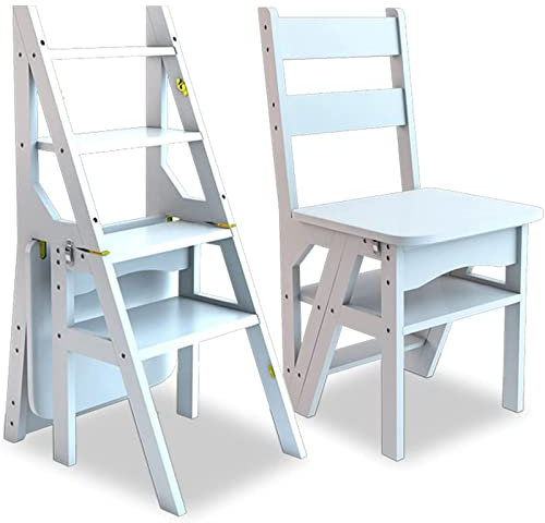 Escabeau Pliant à 4 Niveaux, créatif, Transformable, Pliable, pour bibliothèque, Chaise, escabeau, Cuisine, Bureau, escabeau Portable Multifonctionnel 2 en 1 en Bois (Noir)