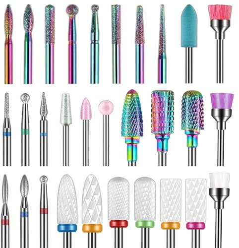 Juego de 30 brocas de cerámica de 3/32 pulgadas con caja de lima de manicura eléctrica para uñas