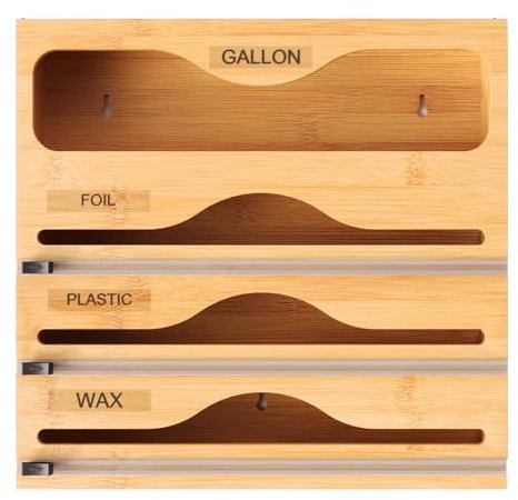 dijiusidy Folienspender mit Cutter 40 cm Küchen Organizer für Schubladen Magnetischer Frischhaltefolienspender und Cutter Holz, A