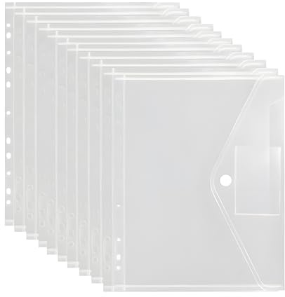 Pochette Plastique A4, 30 PCS Pochettes Transparentes Perforées 11 Trous avec Fermeture Scratch et Étiquette, Pochette Document de Rangement pour Classeur Bureau École Maison