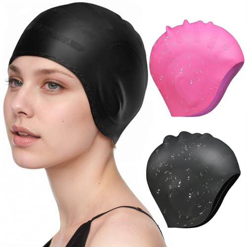 MUNSKT 2 pezzi cuffia da bagno cuffia da bagno protezione orecchio 3D berretto piscina impermeabile nuoto 3D protezione orecchio piscina per donna uomo bambino