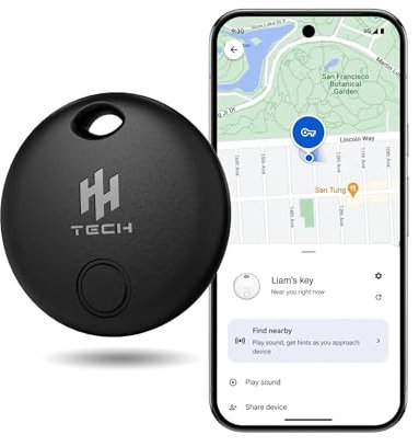 HH-Tech Bluetooth Smart Tag (Black Pack-1) For Android Devices Compatible with Google Find Hub, Find My, Air Tracker Tag, Item Finder, Easily Track Your Wallet, Bag, Suitcase, and More (Android ONLY)