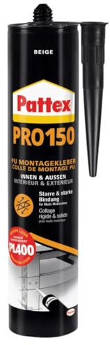 Montagekleber PRO150 Beige – PU-Kleber mit schneller Aushärtung in 2 Min, wasserfest D4, hohe Endfestigkeit, schleifbar & überstreichbar, innen & außen, für Holz Metall Keramik Kunststoff (1 x 495g)