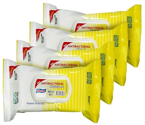 Easyclean Antibacterial Biodegradable Disinfectant Wipes, 4 Pack of 80 (320 Wipes) Citrus Zest & Lemon Fragrance, Effective Mould Mildew Remover, Ideal For Home Cleaning & Multi-Surface Use