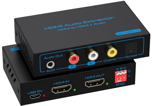 8K 60Hz HDMI Audio Extractor 4K 120Hz HDMI to Optical Coaxial AUX Converter HDCP Digital DTS 5.1 EDID Management PCM 2.0 for Fire TV PS4 PS5 Xbox