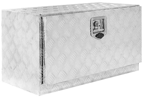 Trucky Boîte de rangement en aluminium Truckbox, boîte sous-plancher 76 x 35 x 40 cm, boîte de timon, boîte de remorque, boîte à outils avec serrure et clé, stable