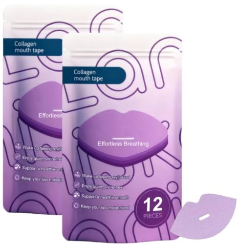 Collagen Mouth Tape, Mundpflaster Schlafen, Mouth Tape for Sleeping, Lippenbefeuchtung, Aufhellung der Lippenfältchen, Lip Lleeping Mask, Anti-Schnarchpflaster für den Mund (24 Stück)