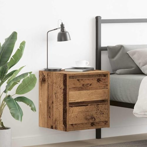 mtlskopl Wand-Nachttische 2er Set Altholz 38x34x40 cm, Modernes Design mit Schublade, Robuste Holzwerkstoff-Platte fürs Schlafzimmer, Platzsparende Nachtkommode zum Anbauen an Bett