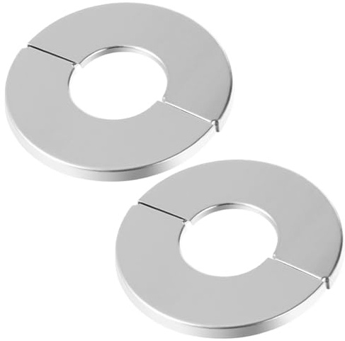 Silber Rosetten Abdeckplatten Edelstahl 2 Stück für Eckventile | Getrennte Ausführung, Selbstklebendes Band, Robust und Montagefreundlich, für Gasanschlüsse und Sanitärinstallationen