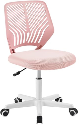 Yaheetech Bürostuhl ohne Armlehnen ergonomisch Schreibtischstuhl Hellrosa | Drehstuhl mit Rücklehne Arbeitsstuhl höhenverstellbar 50 x 55 x 79-92 cm 136 kg belastbar