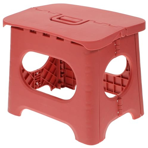 OHPHCALL Klappbarer Kunststoff Gartenhocker Rot Faltbar mit Wandaufhängung für Badezimmer und Outdoor Angelhocker Bequem und Robust