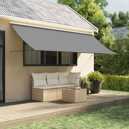 Einziehbare Markise Anthrazit 400x150 cm aus Stahl und beschichtetem Stoff mit Zugseil für Wandmontage, Sonnenschutz und Schattenspender für Terrasse, Balkon und Außenbereich.