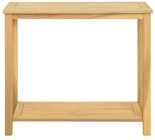 Teenpull Table Console de Jardin en Bois d'acacia Clair 80 x 35 x 75 cm avec étagère Robuste pour Espace extérieur, idéale comme Table d'appoint Patio ou Table Basse Balcon