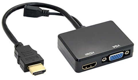 JSER HD-213 Répartiteur HDMI vers VGA et HDMI femelle avec adaptateur convertisseur de câble audio vidéo pour écran HDTV PC