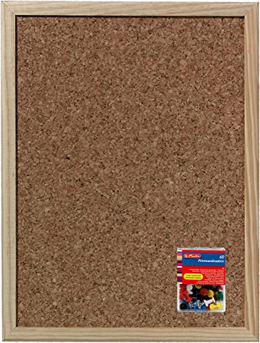 Herlitz Kork-Pinnwand mit Naturholzrahmen (60 cm x 40 cm + 60 Pinnwand-Nadeln)
