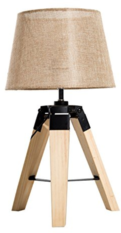 HOMCOM Tischleuchte Tischlampe Nachttischlampe Leinenoptik, Kiefer+Polyester, 24x24x45cm (Beige)