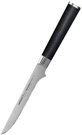 Samura MO-V Profi Ausbeinmesser ultra-scharf, groß und flexibel, aus japanisch AUS 8 Edelstahl, 16,5 cm Klinge, mit G10 Handgriff aus Carbon, Filetiermesser, gebogen