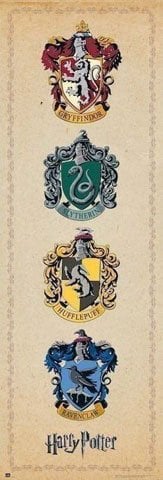 Harry Potter - House Crests - Fantasy Film Kino - XXL Tür Door Poster Druck - Größe 53x158 cm
