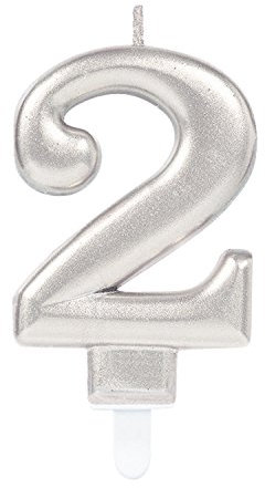 (PKT) Adult Metallic Silver Candle Number 2