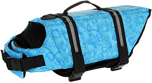 Hund Schwimmweste Schwimmen Sicherheitsmantel Schwimmschwimmweste Lebensretter mit Griff für kleinen Hund Welpen großen Hund (Blau Knochen, S)