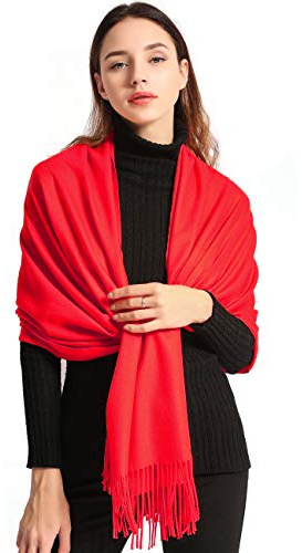 EASE LEAP Pashmina Châle Wrap Pour Femmes Hiver Chaud Écharpe Hommes Grandes Écharpes Douces pour Automne et Hiver, 200cm x 70cm, Rouge