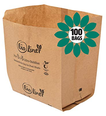 3L & 5L - 100 x Paper - Compostable Brown Caddy Food Waste Bin Liners/Bin Bags