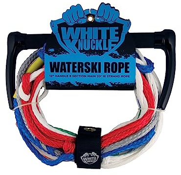 White Knuckle Waterski Rope, 70ft, 8 Section Main, 12 Rubber Grip Handle, 1700lb Breaking Capacity