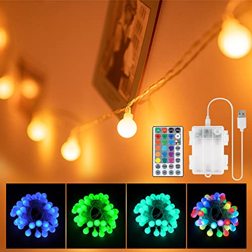 StarryEver 40 LED Lichterkette Batterie & USB Bunt, 6M 24 Farben Globe Lichterketten Außen/Innen mit Fernbedienung Timer, Kugel Lichterkette für Weihnachten Garten Zimmer Kinderzimmer Klassenzimmer