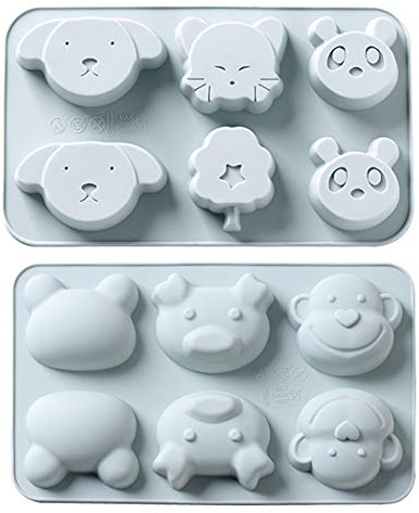 2 pièces Silicone Moules, 6 cavités Forêt Animal Séries Silicone Moluds pour Faire des gateaux, Chocolat, Biscuit, Glaçons, Gelée Pudding pour Complément alimentaire pour enfants, DIY Fait main Savon