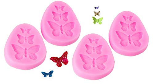 Butterfly Silicone Moulds 4PCS 3-Cavity Food Grade Chocolate & Candy Mould Set, Non-Stick Fondant/Gummy Baking Tools for Cake Decor, DIY Desserts (BPA-Free)