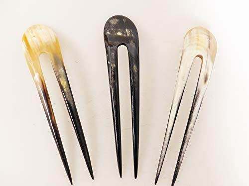 Horn Haarnadel doppelte Zinken 15 cm, echt Zebuhorn Naturware Handarbeit nachhaltig bio giftfrei plastikfrei