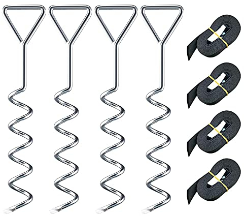 Raroauf Trampolin Erdanker,Trampolin Befestigung Boden Spiral Bodenanker Anker Set mit 4X Spiral Haken zur Sicherung bei Wind Stark Stahl-Schnallen