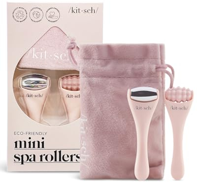 Kitsch Mini-Eisroller und Mini-Gesicht Roller-Set mit Tasche – lindert Schwellungen im Gesicht und an den Augen | Gesichtsmassageroller für beruhigende Therapie – tragbares Gesichts Kühlungsgerät