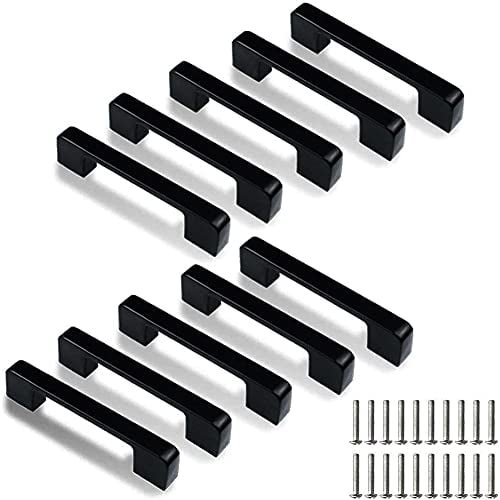 Bosdontek 96mm Cupboard Handles, 10 Pack Black Handles for Cupboards and Cabinets, Black Kitchen Cabinet Pulls with Screws, Drawer Pulls (96mm Hole Spacing)