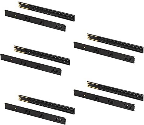 Emuca - Schubladenschienen kugellager 45mmx550mm, Set aus 5 Paar aus schubladenauszug Vollauszug mit dämpfer, Schwarz