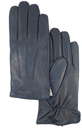 MGGMOKAY Herren Lederhandschuhe Touchscreen Kaschmir gefüttert,Marine,L