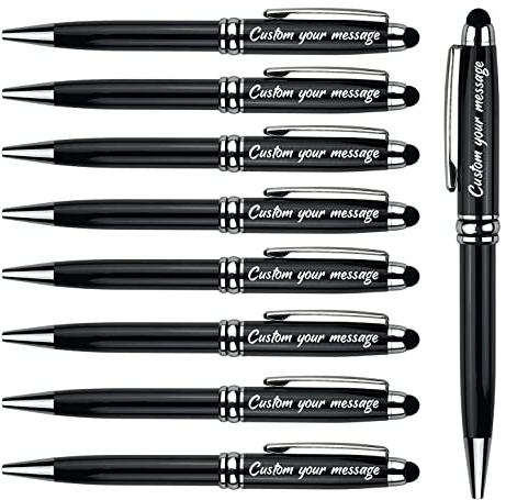 ANCOLOFIS Penne personalizzate Penne da scrittura nere - Inciso con nome o messaggio, numero di telefono per diario e set di scrittura per ufficio - Perfette per uomini e donne 10 penne/scatola