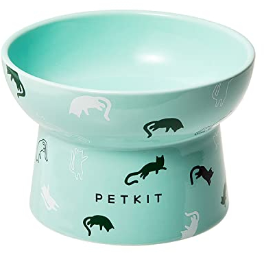 PETKIT Raised Cat Bowl, Ceramic Cat Food Bowl Elevated, Stress Free, Anti Vomiting, Backflow Prevention Cat Dog Water Bowl, Dishwasher and Microwave Safe, Green