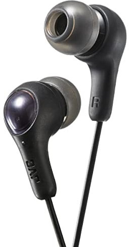 JVC Gumy in Ear Earbud Headphones with Paper Package, Powerful Sound, Comfortable and Secure Fit, Silicone Ear Pieces S/M/L - HAFX7BN (Black)
