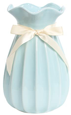 Vase Blau 19 cm Hoch, Blumenvasen Modern aus Keramik für Tischdeko Innenbereich, Deko Vasen für Pampasgras