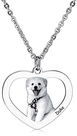 OTXIXTO Personalisierte Foto-Halskette Edelstahl Katze Hund Haustier Schwarz-weißes Bild Herz Förmiger Anhänger Haustier Halskette Individuelle Geschenke für Frauen/Männer/Tierliebhaber