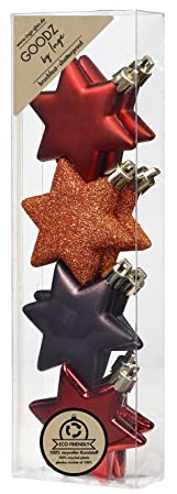 Christbaumschmuck Kunststoff 6cm 8 Stück Set Sterne Weihnachtsbaumschmuck braun orange Flame Mix