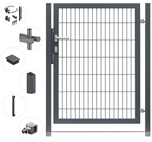 Gartentor Premium für Doppelstabmattenzaun Anthrazit inkl. Schloss Schlüssel Torpfosten Füllung 8/6/8 Höhe: Höhe 1000 mm Torbreite: Breite 1000 mm