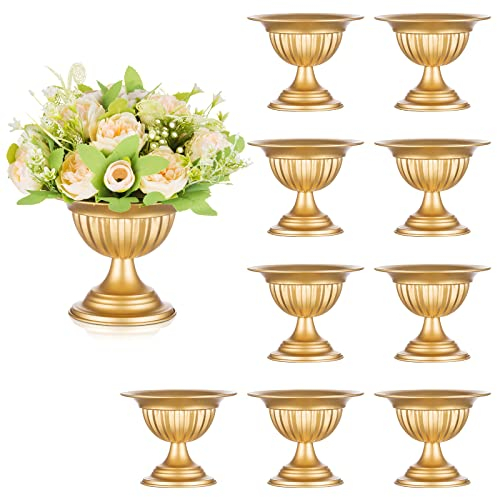 Sziqiqi Vase Mariage Doré: 13 cm Haut Vase Urne Centre de Table Lot of 10 - Metal Pots Or pour Fleur Arrangement pour Fete Anniversaire Bapteme Reception