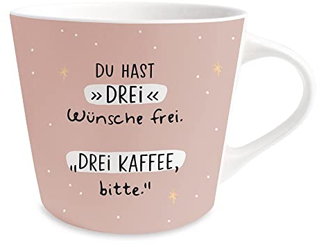 Grafik-Werkstatt Kaffee-Tasse mit 100% Echtgold | Porzellan Tasse | 420 ml | Drei Wünsche