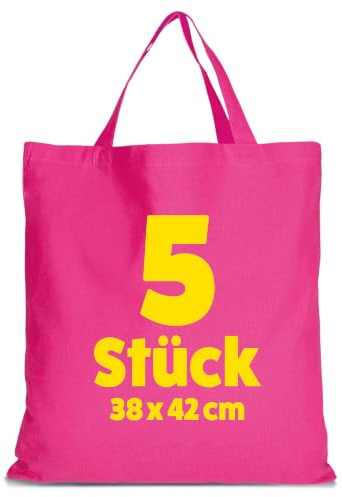 TEXXILLA 5er Pack Baumwolltaschen 38 x 42 cm kurze Henkel | – Stoffbeutel aus 100 % Baumwolle, 140 g/m² – kurze Henkel ca. 35 cm – OEKO-TEX® STANDARD 100 – Einkaufstaschen zum Bedrucken
