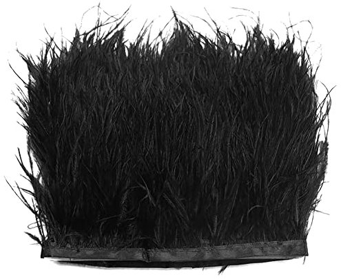 2M Türkei Federn Fringe Trim,Fransen mit Satinband Natürlichen Feder Fransen für Kleid Nähen Handwerk Kostüme Dekoration DIY Deko Federn basteln,Zuhause Dekor,Halloween Federband Bastelzubehör,Schwarz
